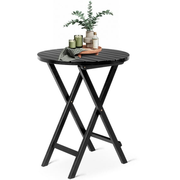 Ktaxon 25in Wood Folding Table, Outdoor Dining Table, Wooden Adirondack Portable Side Stand for Patio Deck Lawn Garden Backyard, Black