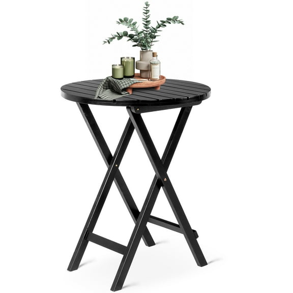 Ktaxon 25in Wood Folding Table, Outdoor Dining Table, Wooden Adirondack Portable Side Stand for Patio Deck Lawn Garden Backyard, Black