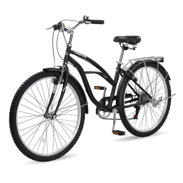 Ktaxon 26" Commuter Bicycle, 7-Speed Beach Cruiser Bike with Rear Rack, Men and Women Black