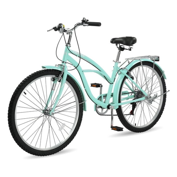Ktaxon 26" Beach Cruiser Bike 7-Speed Commuter Bicycle with Rear Rack for Mens and Womens, Green