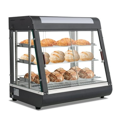 Ktaxon 26" Commercial Food Warmer Display Pizza Warmer, 3-Tier Electric Countertop Food Warmer w/LED Lighting Adjustable Removable Shelves Glass Door, Pastry Display Case for Buffet Restaurant 1200W