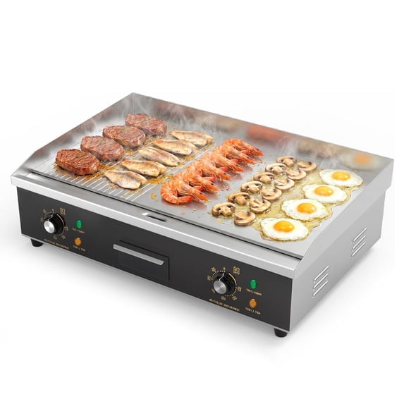 Ktaxon 26" Electric Griddle, 3200W Stainless Steel Countertop Flat & Stripe Top Grill