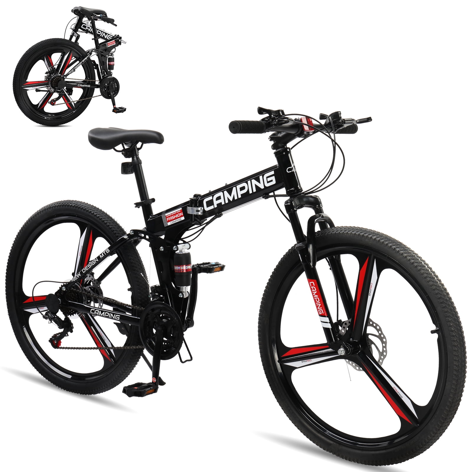 Ktaxon 26" Foldable Mountain Bike, Shimano 21 Speed, Front Rear Full Shock Absorption, Disc Brake Adult Bicycle