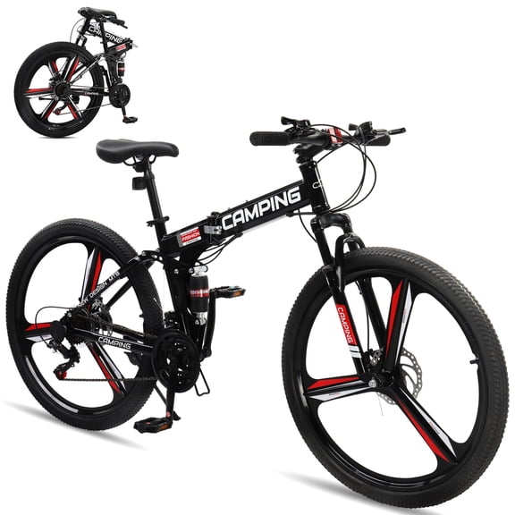 Ktaxon 26" Foldable Mountain Bike, Shimano 21 Speed, Front Rear Full Shock Absorption, Disc Brake Adult Bicycle