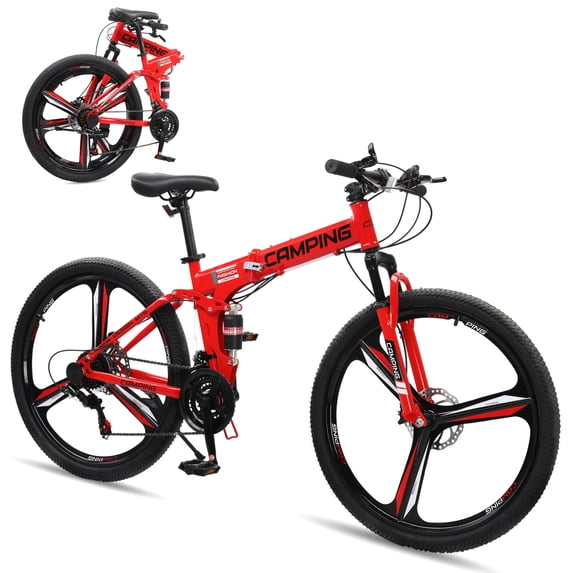 Ktaxon 26" Foldable Mountain Bike, Shimano 21 Speed, Front Rear Full Shock Absorption, Disc Brake Adult Bicycle
