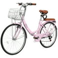 thumbnail image 1 of Ktaxon 26 Inch Folding Beach Cruiser Bike, 7 Speed Womens Bike with Foldable Basket, Lock & Rack, Pink, 1 of 7