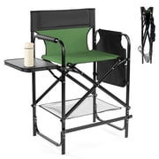 Ktaxon 26" Oversized Folding Director Chair, Heavy Duty Camping Chairs with Side Table & Cup Holder, Makeup Artist Seating with Storage Bag, Supports 400 lbs, Green