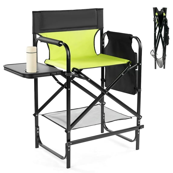 Ktaxon 26" Oversized Folding Director Chair, Heavy Duty Camping Chairs with Side Table & Cup Holder, Makeup Artist Seating with Storage Bag, Supports 400 lbs, Light Green