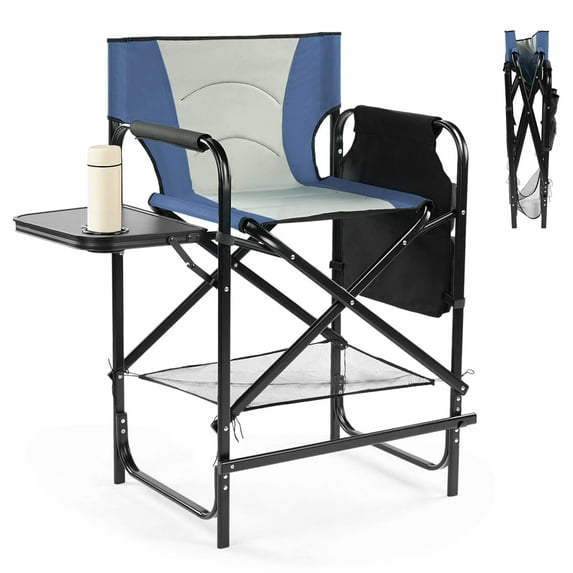 Ktaxon 26" Oversized Folding Director Chair, Heavy Duty Camping Chairs with Side Table & Cup Holder, Makeup Artist Seating with Storage Bag, Supports 400 lbs, Navy Blue