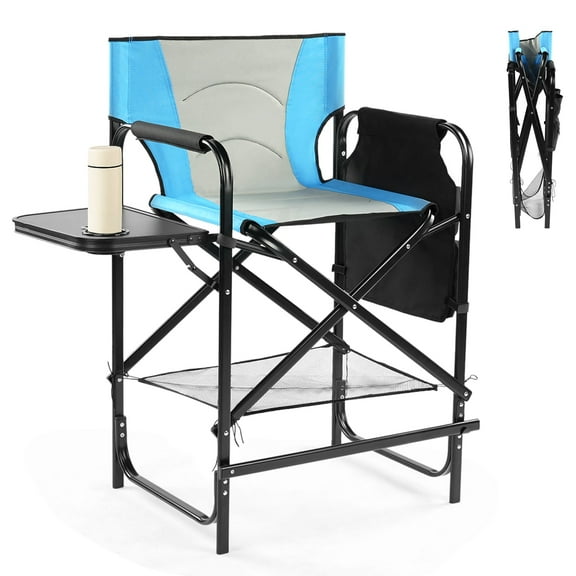 Ktaxon 26" Oversized Folding Director Chair, Heavy Duty Camping Chairs with Side Table & Cup Holder, Makeup Artist Seating with Storage Bag, Supports 400 lbs, Sky Blue