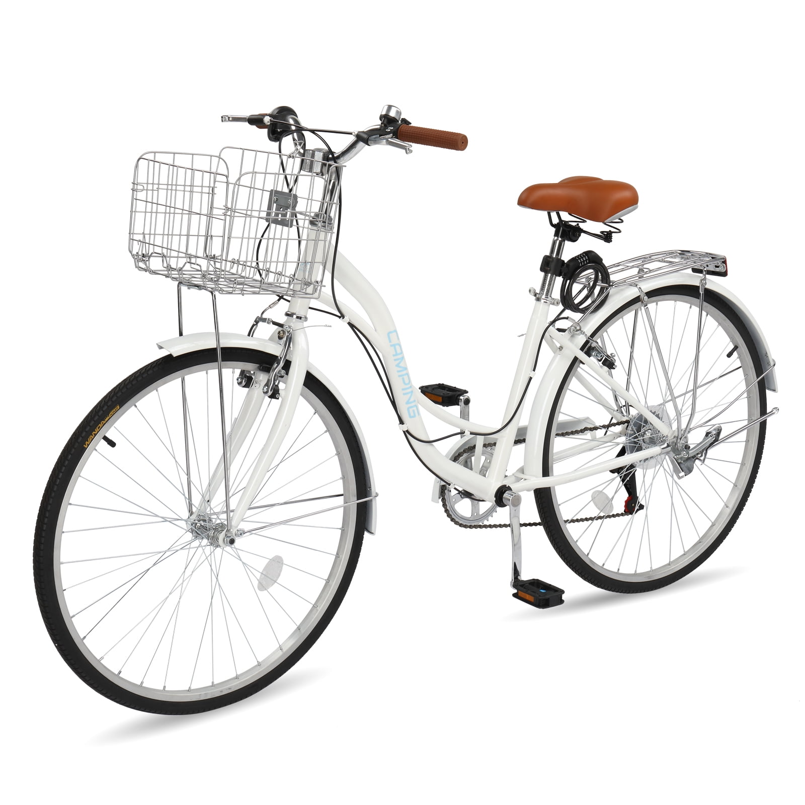 Ktaxon 26" Womens Bike, 7 Speed Cruiser Bike for Adults Women with Basket & Rack, Step Through City Bikes, White