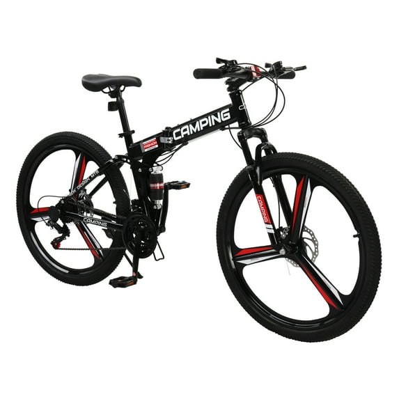Ktaxon 26 inch 21 Speeds Folding Mountain Bike High Carbon Steel, for Adults Men Women, Black