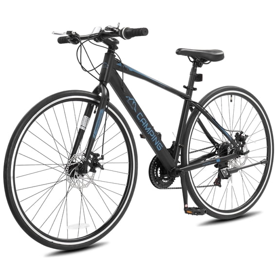 Ktaxon 700C Road Bike for Adults, 21 Speed City Commuter Bicycle, Dual Disc Brakes, Twist Shifter, High-Carbon Steel Hybrid Bikes, Black Blue