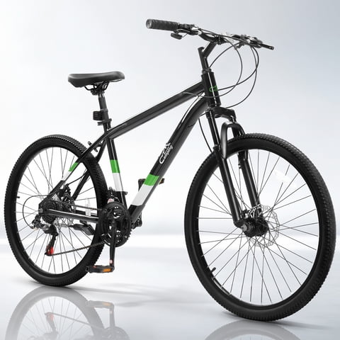 Ktaxon 26" Mountain Bike for Men, 21-Speed Adult Bike with Trigger Shifter, Front Suspension, Disc Brakes, 2.125" All-Terrain Tires,Black Green