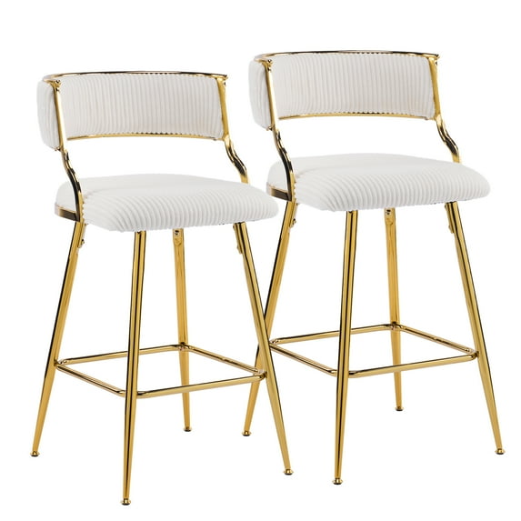 Ktaxon 26in Modern Bar Stools Set of 2, Thick Padded Barstools with Mid-Back, Upholstered Side Chairs for Bar, Kichen Island, Dining Room, Beige