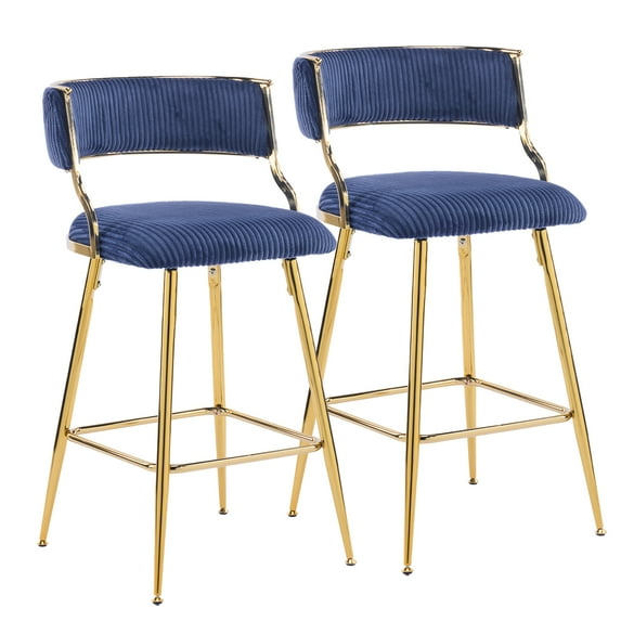 Ktaxon 26in Modern Bar Stools Set of 2, Thick Padded Barstools with Mid-Back, Upholstered Side Chairs for Bar, Kichen Island, Dining Room, Blue