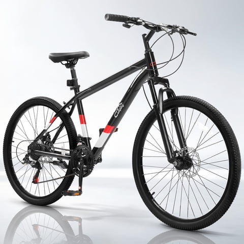 Ktaxon 26" Mountain Bike for Men, 21-Speed Adult Bike with Trigger Shifter, Front Suspension, Disc Brakes, 2.125" All-Terrain Tires, Black Red