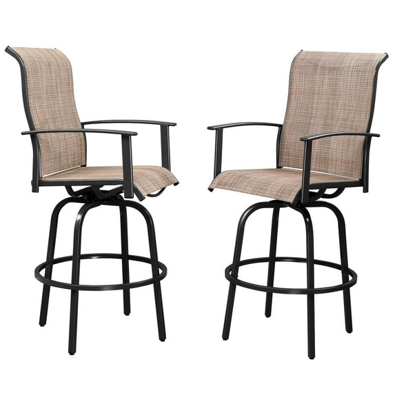Ktaxon 2PC Wrought Iron Swivel Bar Chair Patio Swivel Bar Stools Black, Bar Height Outdoor Chairs, 360 Rotating Patio Bar Stools