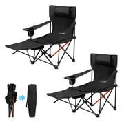 Ktaxon 2PCS Camping Chair Reclining, 2-in-1 Lightweight Steel Folding Camping Chair with Adjustable Backrest & Removable Footrest, Camping Lounge Chair with Headrest, Cup Holder, Storage Bag