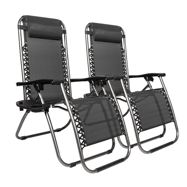 Ktaxon 2PCS Folding Zero Gravity Reclining Lounge Chairs Outdoor Beach Patio Yard Black
