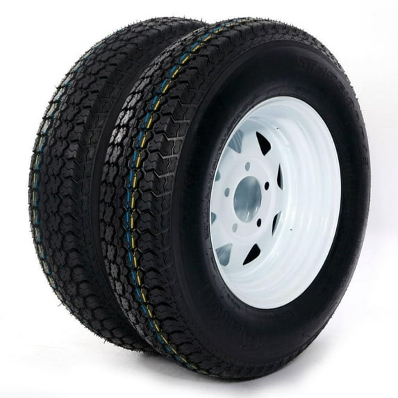 Ktaxon 2PCS Trailer Tires On Rims ST175-80D-13 ST175/80D-13 6PR H188 5 Lug/4.5" Hole Bolt White Spoke Wheel Tubeless