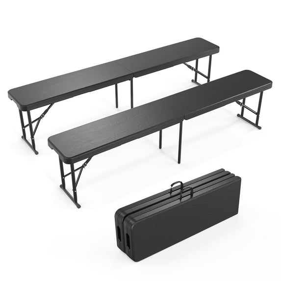Ktaxon 2Pcs 6' Portable Folding Bench, Perfect for Outdoor Party, Picnic, Camping, Wedding etc., Plastic Folding Bench for Outdoor and Indoor, Black Woodgrain