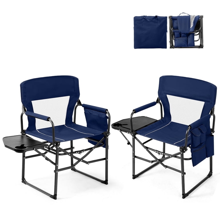 Ktaxon 2Pcs Camping Chairs, Heavy Duty Folding with Side Table