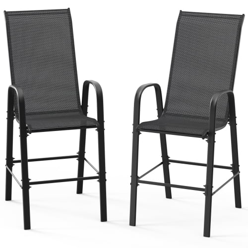 Ktaxon 2Pcs High Patio Outdoor Dining Chairs, Textilene Stackable Armrest Chairs Space Saving for Backyard Porch Garden - Black