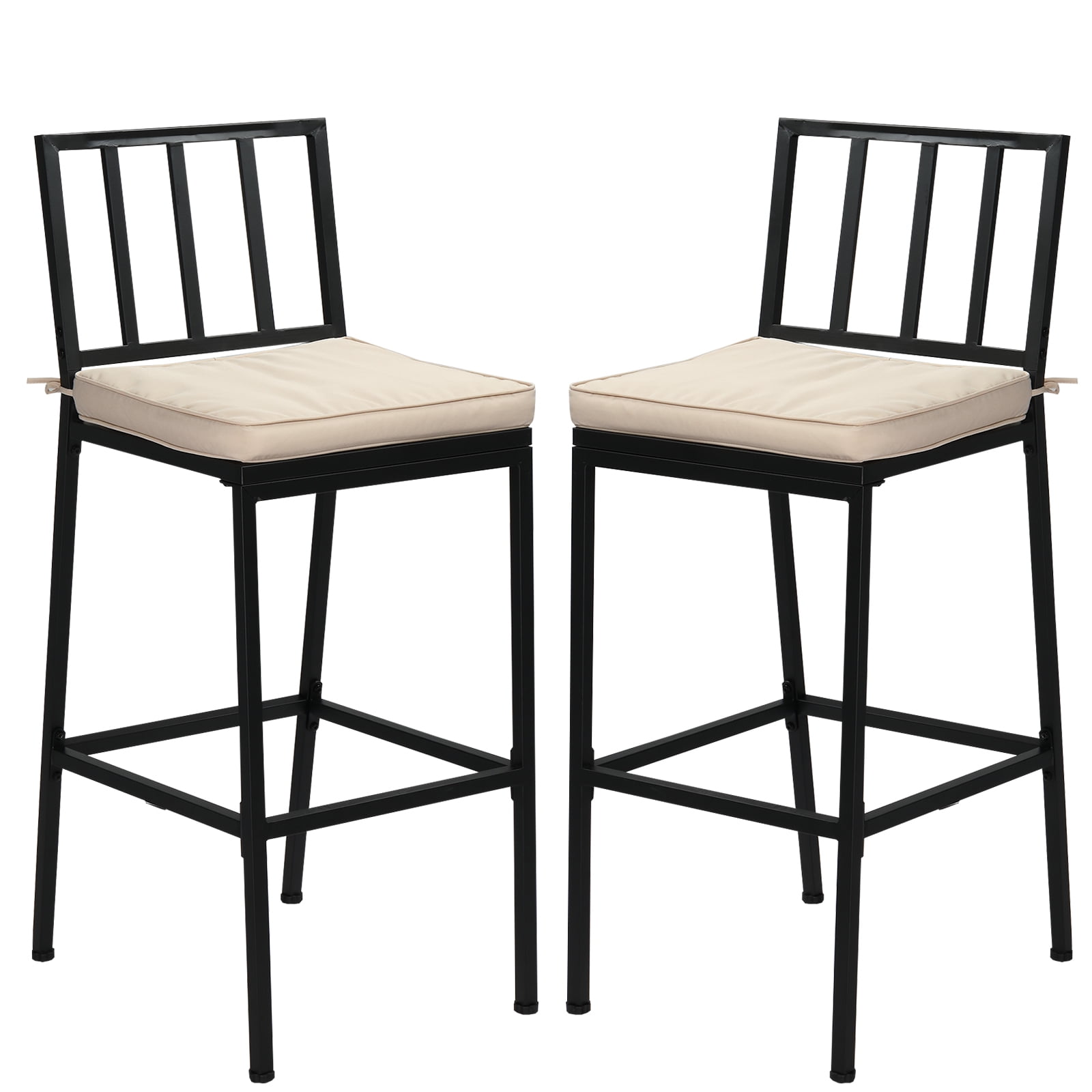 Ktaxon 2Pcs Outdoor Bar Stools, Weather Resistant Outdoor Bar Seating with Detachable Cushion, Heavy-Duty Metal Frame Bar Set of 2 for Garden Porch Pool