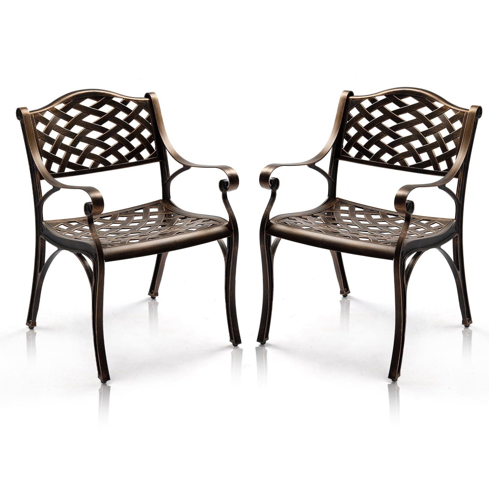 Ktaxon 2Pcs Outdoor Dining Chairs, Patio Chairs Cast Aluminum Weather Resistant Bistro Set of 2 for Porch, Poolside, Backyard, Balcony