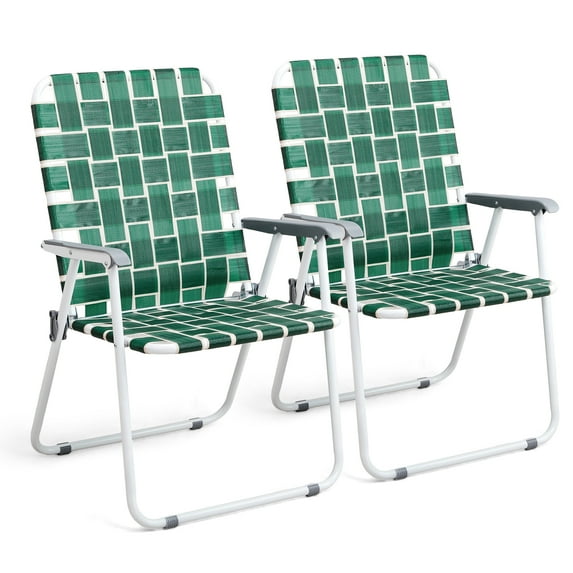 Ktaxon 2Pcs Oversize Patio Lawn Folding Chairs, Outdoor Webbed Portable Seating, Lightweight Steel Beach Dining Chair for Outdoor Yard, Garden (Blue, Oversized)