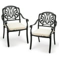 thumbnail image 1 of Ktaxon 2Pcs Patio Chairs, Stackable Cast Aluminum Dining Chair Floral Pattern, Weather Resistant Metal Bistro Seating for Poolside, Backyard, Balcony (Black, With Cushion), 1 of 8