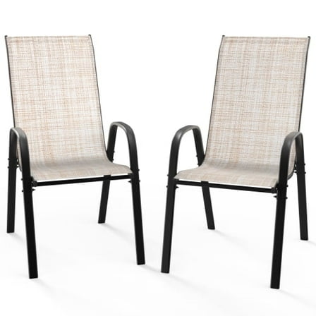 Ktaxon 2Pcs Patio Outdoor Dining Chairs, Textilene Stackable Armrest Chairs Space Saving for Backyard Porch Garden - Khaki