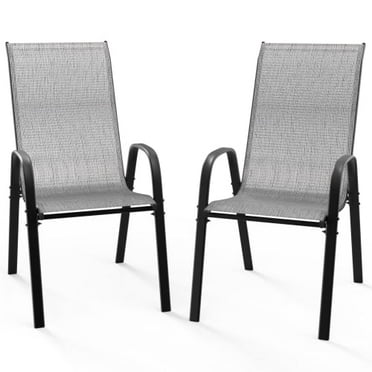 Ktaxon 2Pcs Patio Outdoor Dining Chairs, Textilene Stackable Armrest Chairs Space Saving for Backyard Porch Garden - Silver Gray