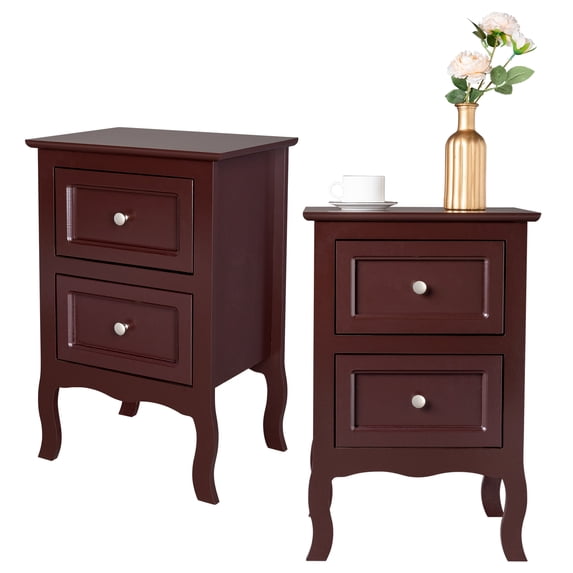 Ktaxon 2pc Nightstand End Table with 2 Drawer Bedside Table,Wood Accent Table, Brown