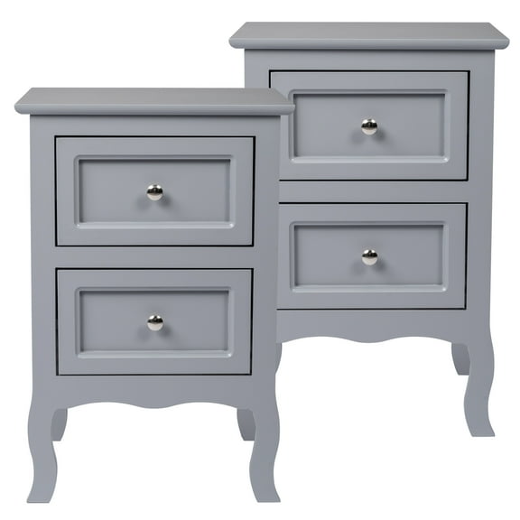 Ktaxon 2pc Nightstand End Table with 2 Drawer Bedside Table,Wood Accent Table, Gray
