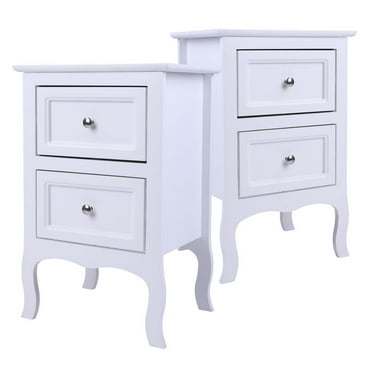 Ktaxon 2pc Nightstand End Table with 2 Drawer Bedside Table,Wood Accent Table, White