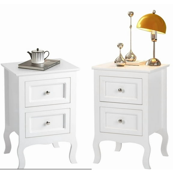 Ktaxon 2pc Nightstand End Table with 2 Drawer Bedside Table,Wood Accent Table, White