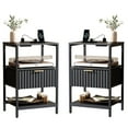 thumbnail image 1 of Ktaxon Fluted Nightstand Set of 2 with Charging Station End Table with Drawers Bedside Table Furniture for Bedroom, Living Room, Black, 1 of 7