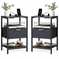 thumbnail image 1 of Ktaxon Fluted Nightstand Set of 2 with Charging Station End Table with Drawers Bedside Table Furniture for Bedroom, Living Room, Black, 1 of 11
