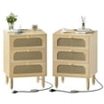 thumbnail image 1 of Ktaxon 2pc Nightstands, Rattan Nightstand with Storage Boho Bedroom Decor with Charging Station Mid Century Modern Nightstand Bedside Table, Oak, 1 of 9