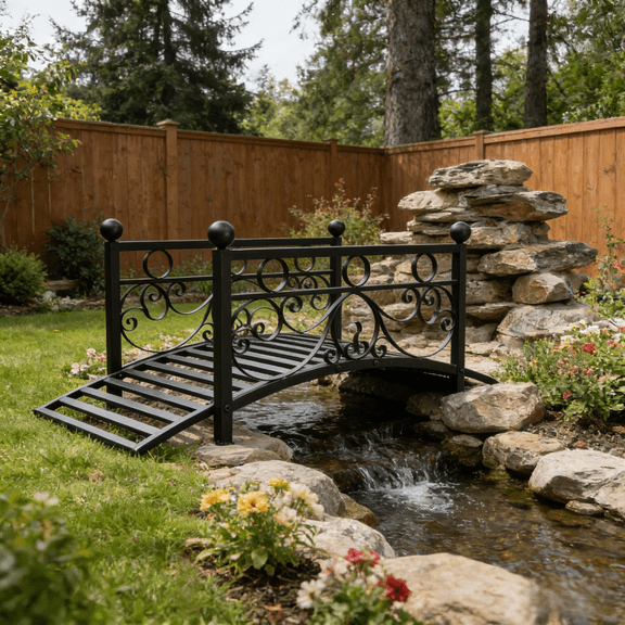 Ktaxon 3.3FT Metal Arch Garden Bridge Decorative Footbridge for Stream, Fish Pond, Black