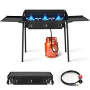 Ktaxon 3 Burner 225000 Cooker w/ Side Shelves,Removable Legs,Wind Panels,Regulator Outdoor Camping Picnic Stove Stand