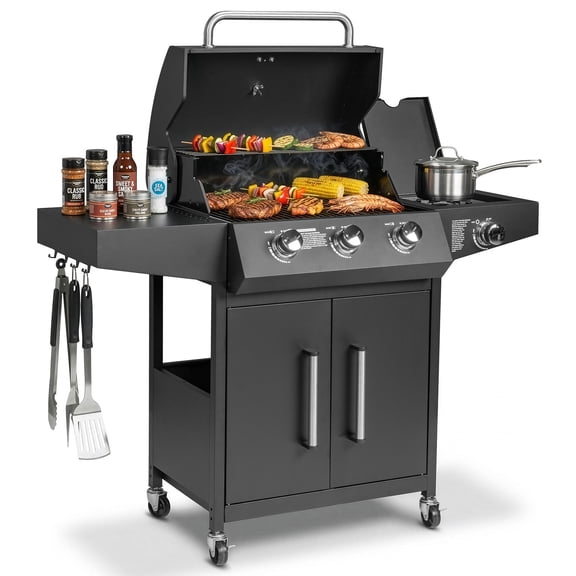 Ktaxon 3 Burner Propane Grill Gas Stove 46000 BTU with Side Stove,Wheels