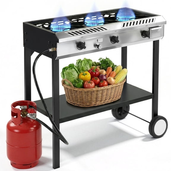 Ktaxon 3 Burner Propane Stove Gas Cooker with Auto Ignition 225,000 BTU for Outdoor Cooking