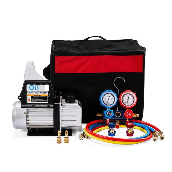 Ktaxon 3 CFM 1/4HP Air Vacuum Pump Set, AC Manifold Gauge Kit for HVAC/AUTO, Applicable to R410A R134a R12 R22 R502