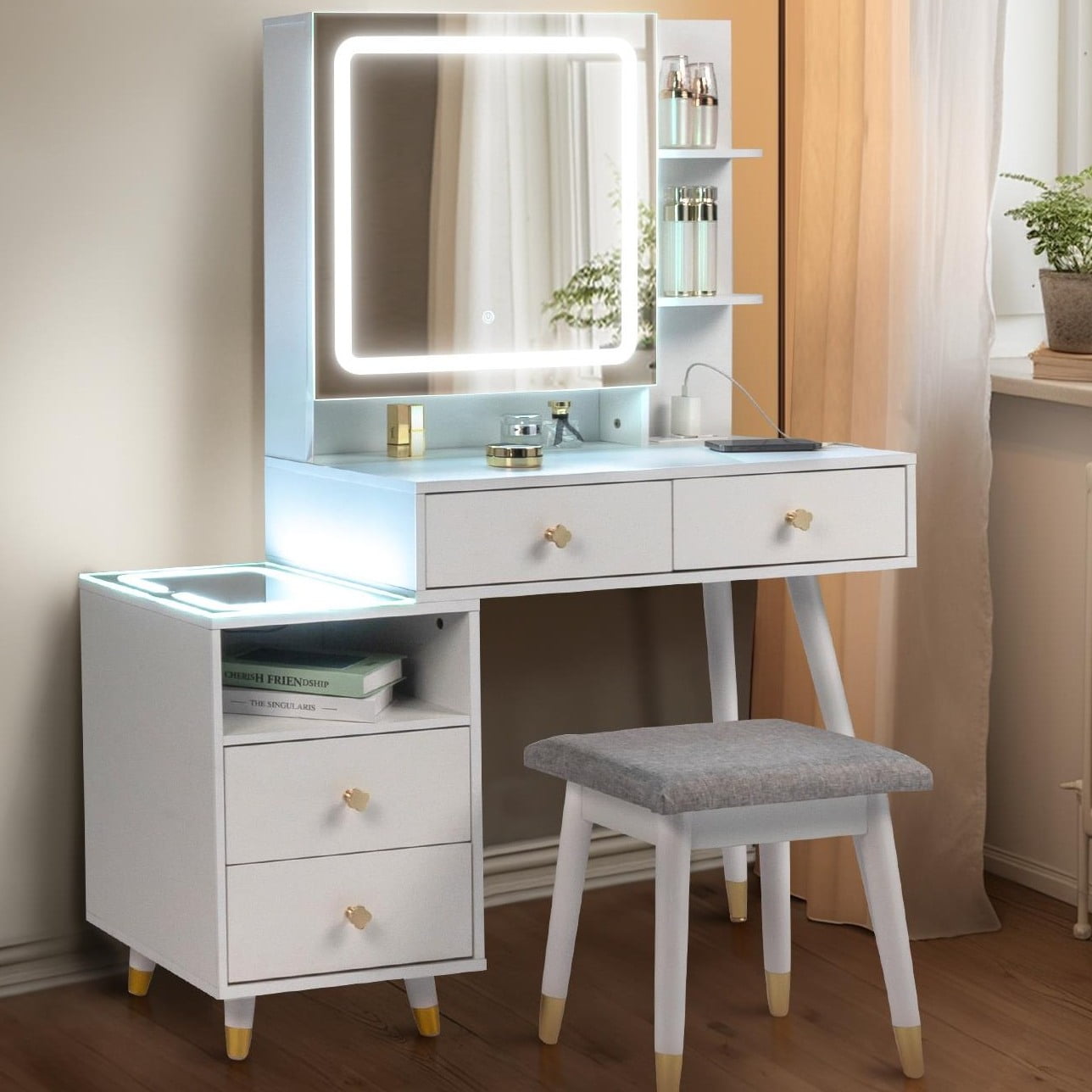 Free Shipping! Ktaxon 3 Color Lighted Vanity Table Set, Makeup Table ...