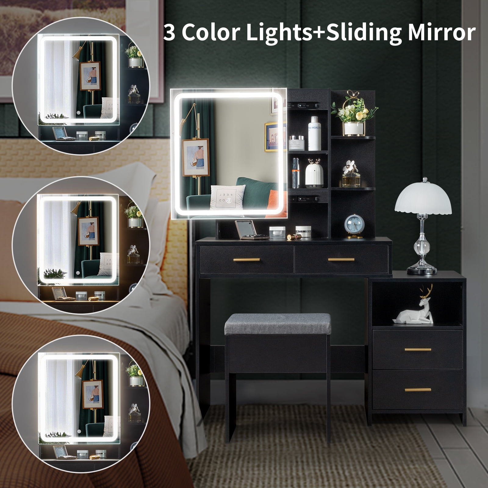 Boahaus llc boahaus suri modern lighted vanity table big mirror 02