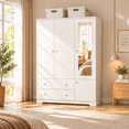thumbnail image 1 of Ktaxon 3 Door Wardrobe Armoire Closet with Mirror Hanging Rod, Large Capacity Storage Closet for Bedroom, Modern Drawer & Shelf Elegant White Finish Closet, 1 of 12