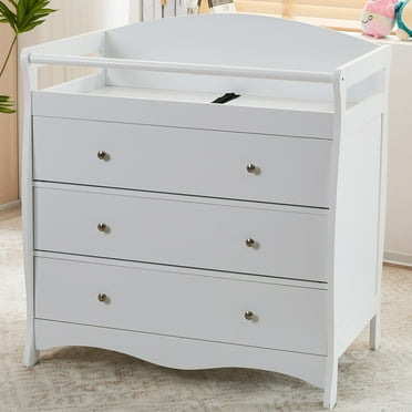 Ktaxon 3-Drawer Changing Table, Wood Infant Diaper Changing Station, Baby Dresser for Nursery, (White)